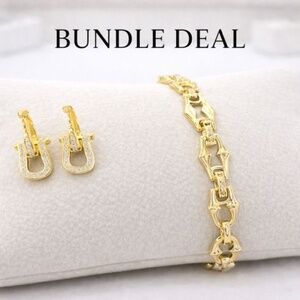 14k gold horseshoe earrings and western inspired bracelet bundle